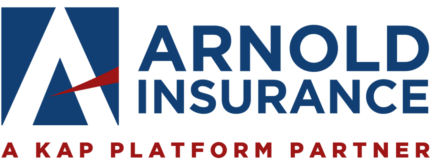 Arnold Insurance logo with a blue stylized 'A' and the blue wordmark, plus the red slogan 'A KAP PLATFORM PARTNER' underneath.