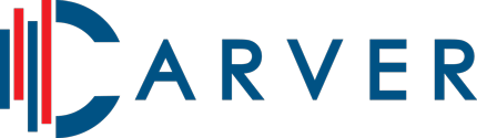 Carver logo — blue wordmark spelling CARVER with red and dark blue vertical bars forming a stylized 'C' on the left.
