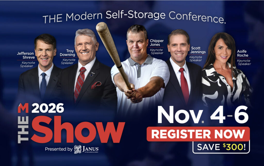 Promo banner for The Modern Self-Storage Conference with six keynote speakers.